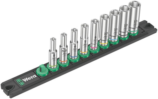 WERA 05005410001 MAGNETIC SOCKET RAIL A DEEP 1 SOCKET SET, 1/4" DRIVE, 9 PIECES