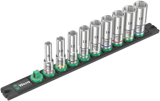 WERA 05005440001 MAGNETIC SOCKET RAIL B DEEP 1 SOCKET SET, 3/8" DRIVE, 9 PIECES