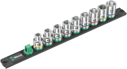 WERA 05005460001 MAGNETIC SOCKET RAIL C 4 ZYKLOP SOCKET SET, 1/2" DRIVE, 9 PIECES