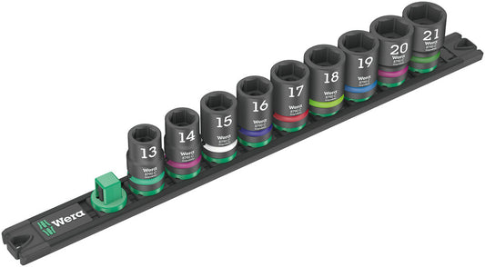 WERA 05005490001 MAGNETIC SOCKET RAIL C IMPAKTOR 1 SOCKET SET, 1/2" DRIVE, 9 PIECES